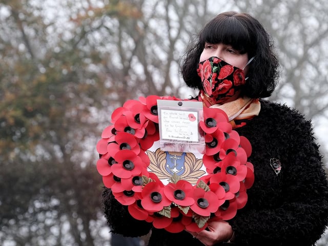 The Oliver's Mount service was followed by socially-distanced wreath-laying with a strict limit on the number of people who could be there.