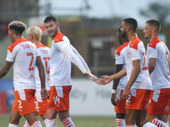 Gary Madine was at the double in Blackpool's 3-0 win