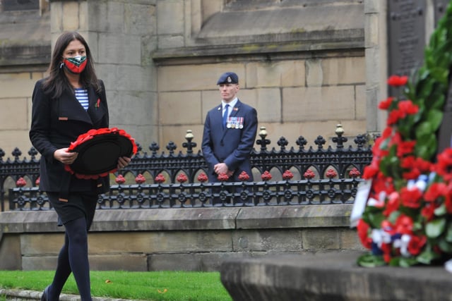 Wigan MP Lisa Nandy lays a wreath.