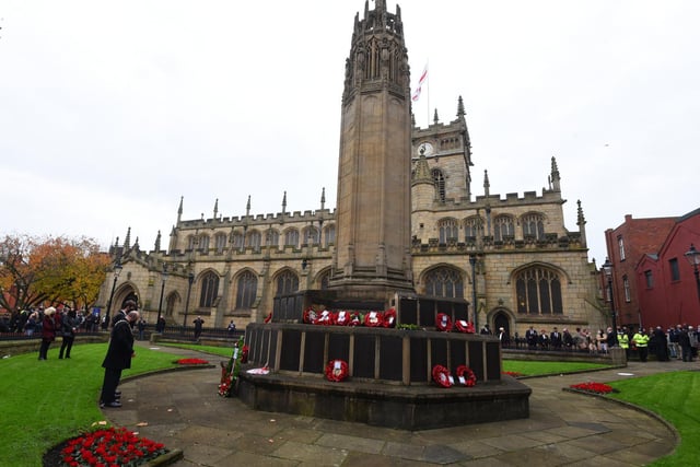 The Remembrance Day service observed with no parade or outdoor service at Wigan War Memorial at Wigan Parish church.