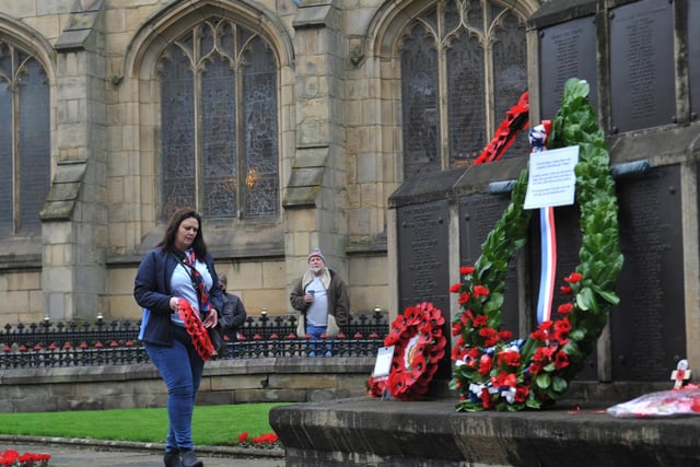 Poppy wreaths laid at the War Memorial.