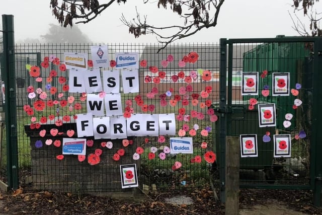 The 15th Ossett Brownies, 9th Wakefield Guides and 10th Wakefield Guides coloured poppies and put them on display at Thornes Juniors Football club.