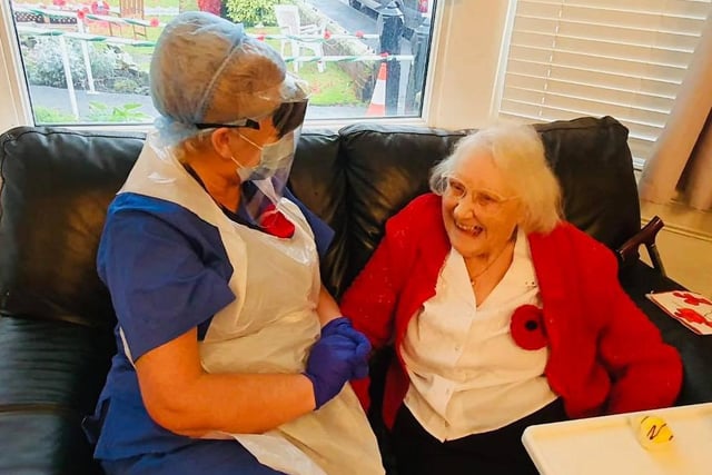 Conifers Care Home owner Suzanne Clague with resident Joyce Wood, who turned 91 on Monday