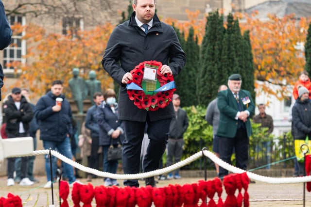 MP Antony Higginbotham lays a wreath at the Remembrance Sunday ceremony