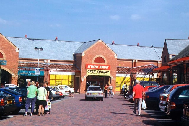 Market Square at Morley Market, off Commercial Street. Shops in this part of the market include Kwik Save and Ethel Austin, family clothing retailers.