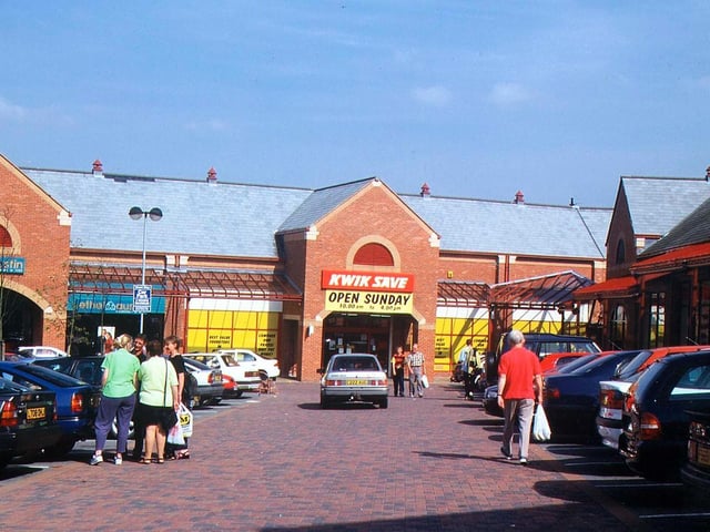 Market Square at Morley Market, off Commercial Street. Shops in this part of the market include Kwik Save and Ethel Austin, family clothing retailers.