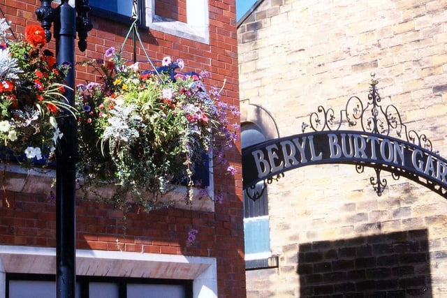 The Queen Street of the entrance to the Beryl Burton Gardens, laid out in 1990s to commemorate the cyclist who spent much of her life in Morley.