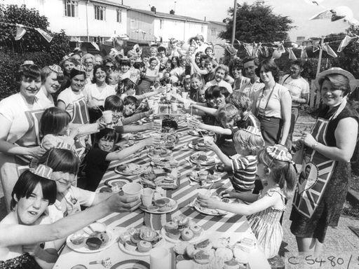 A photograph of a street party in Carlyle Road, Airedale, 1981 - the occasion was the wedding of Prince Charles to Lady Diana Spencer