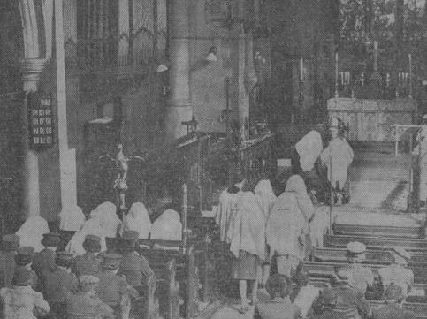 A confirmation service for members of the Auxiliary Territorial Service (A.T.S.) at Saint Giles Church, Pontefract - confirmation services were held frequently for A.T.S. stationed in the town during the Second World War