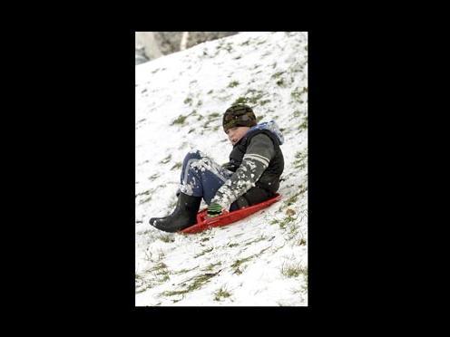 10 year old Finlay Hinchcliffe-Rae tries out his sledge