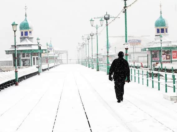 A snowy scene on Blackpool's North Pier in December 2010