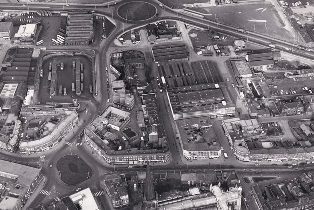 Which landmarks can you spot from this photo of Wakefield town centre in February 1973?