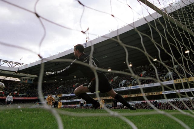 Ian Harte scores from the penalty spot during the FA Carling Premiership match against Tottenham Hotspur at White Hart Lane in February 2001.