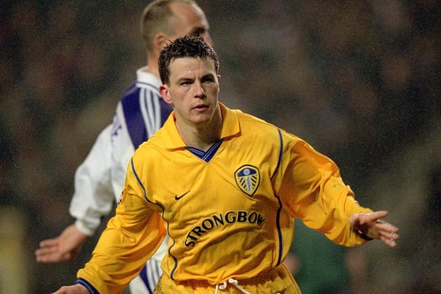 Ian Harte celebrates scoring during against Anderlecht in the UEFA Champions League Group D match at the Stade Vanden Stock in February 2001.