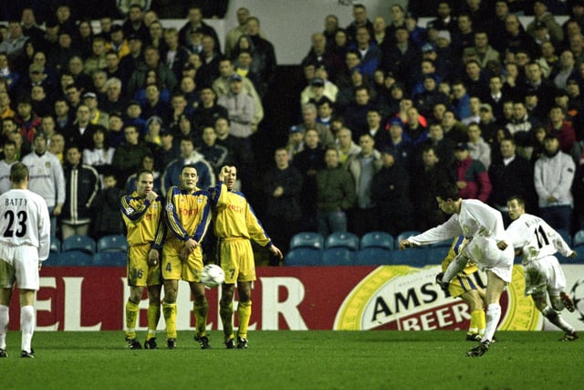 Ian Harte during the UEFA Champions League Group D match against Anderlecht at Elland Road in February 2001. Leeds won 2-1.