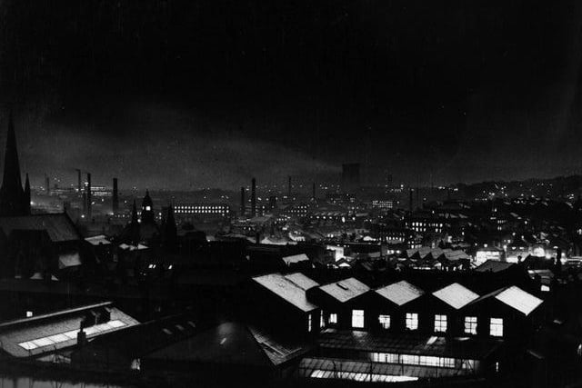 A night scene of Dewsbury from Crackenedge in 1955.