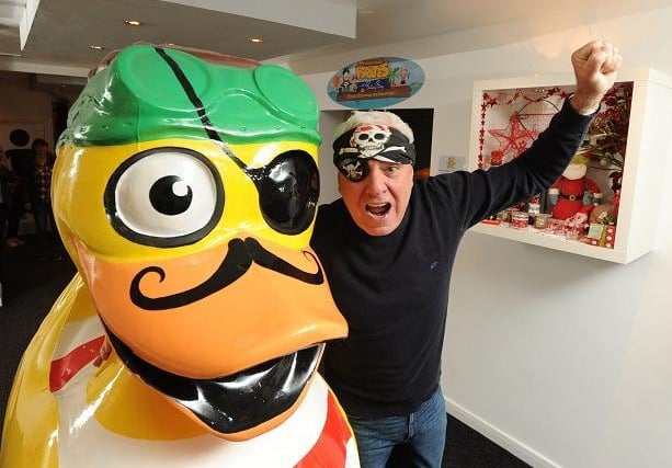 Dave Spikey with his Puddletown Pirate duck at Botany Bay, Chorley