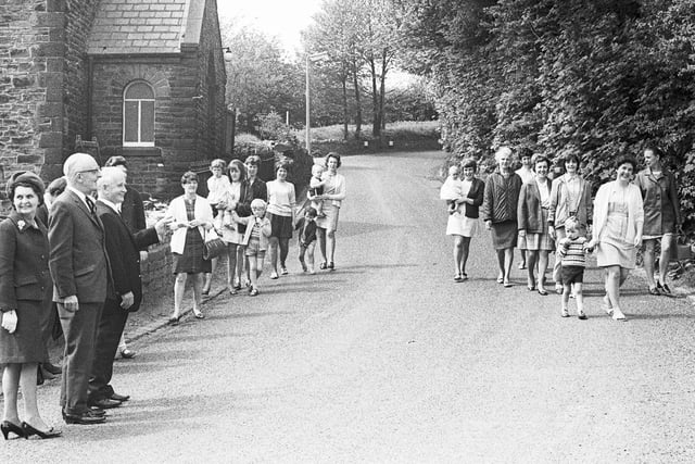 A group of residents protest against a nearby development which would congest Shevington's already narrow lanes in 1970