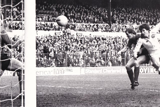 Derek Parlane's diving header is saved by Sunderland goalkeeper Barry Siddall at Elland Road in February 1981. The Whites won 1-0 thanks to a goal from Carl Harris.