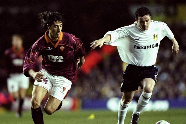 Gary Kelly chased by Marco Delvecchio of Roma during the UEFA Cup 4th round second  leg match at Elland Road in March 2000. Leeds won 1-0 on the night to go through on aggregate.