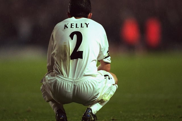 Gary Kelly sits down in despair at full time of the Champions League group game against Barcelona in October 2000 after Leeds United conceded an injury time equaliser.