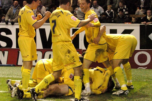 PNE won 3-2 against Burnley at Turf Moor in December 2007 and here they celebrate Simon Whaley's winner
