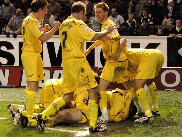 PNE won 3-2 against Burnley at Turf Moor in December 2007 and here they celebrate Simon Whaley's winner
