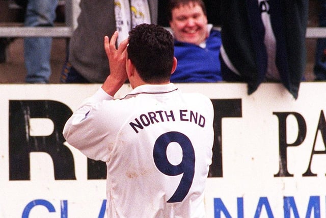 Former Claret Kurt Nogan celebrates netting PNE's winner against Burnley at Turf Moor in March 1999
