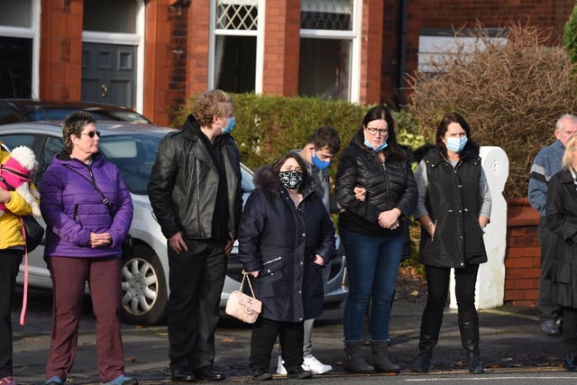 Mourners on Preston Road outside Hope Church in Lytham