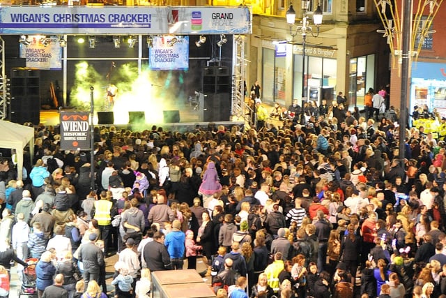 A good crowd watching the Wigan Christmas Cracker lights switch on event 2009.