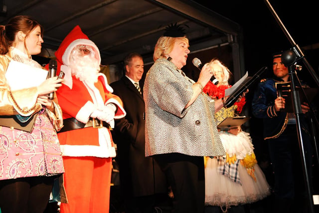 Mayor of Harrogate Coun Pat Jones addresses the crowd at the switch on of Harrogate’s Christmas lights back in 2009.