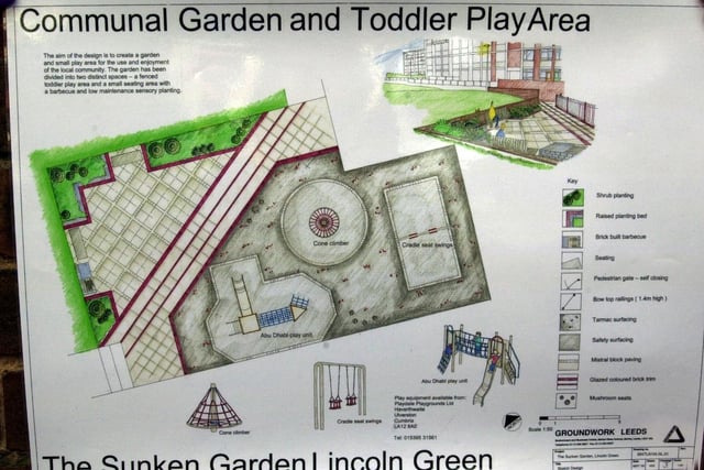 The artist's impression of a communal garden and toddler play area planned for  Roxby Close in Lincoln Green.