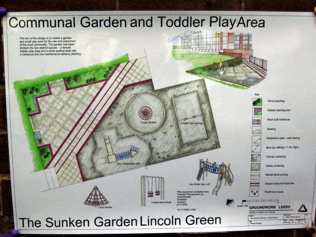 The artist's impression of a communal garden and toddler play area planned for  Roxby Close in Lincoln Green.