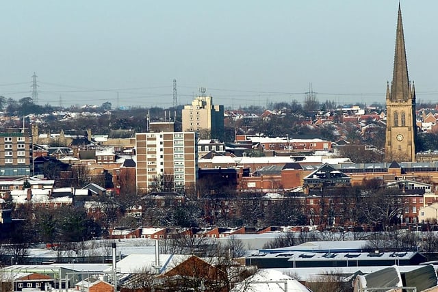 A snowy view over the city centre.