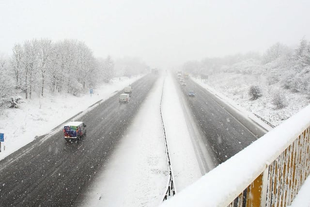 Snow fall on the M1 near Crigglestone.
