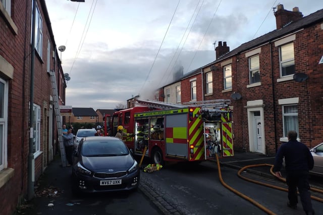 Fire crews at the scene in Boundary Street, Leyland yesterday (November 19)