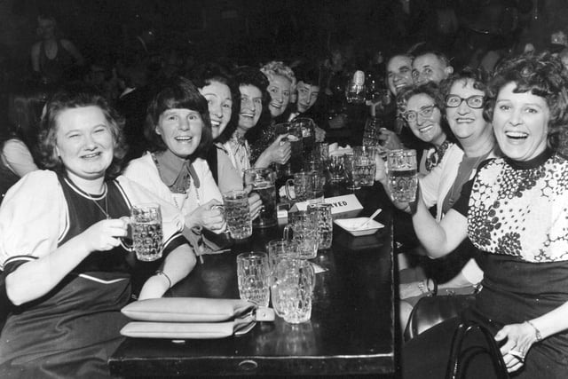Women's Circle members and their other halfs enjoy a night at the Leeds Hofbrauhas in November 1974. Pictured are Jean Norfield, Betty Pickersgill Jean Johnson, Pamela Shae, Jean Moss, Bob Poulton, John Ward and wife Olive, Edith Poulton and Doreen Philpot.