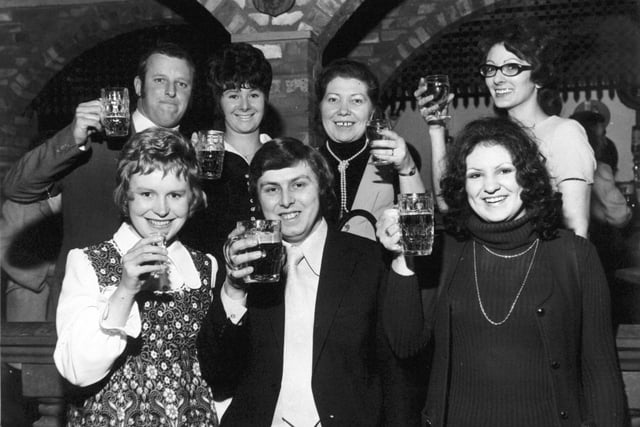 Women's Circle and guests at the Hofbrauhaus in the Merrion Centre in April 1972. Pictured,left to right, Philip Adams and wife Janet, Margaret Gledhill, Christine Kilbane (front), Desiree Fisher with husband John and Caroline Roy.
