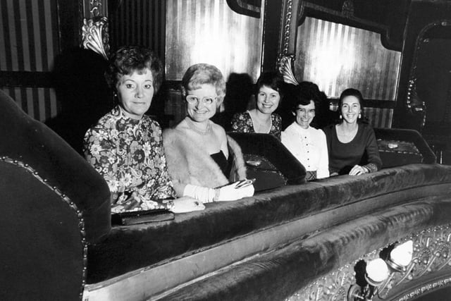Pictured before the Gala Performance of the Royal Ballet at Leeds Grand in November 1972 are Women's Circle members, left to right, Ina Ryan, Patricia Arran, Susan Croft, Pat Barnett and Sheila Brown.