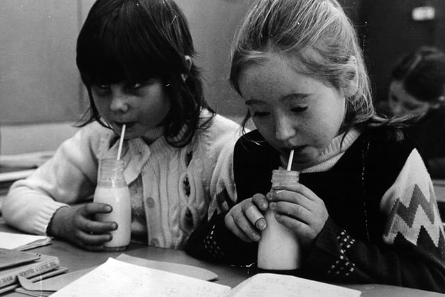 January 1972 and milk breaks started again for seven to 11-year-olds at Westwood County Junior School in Middleton.