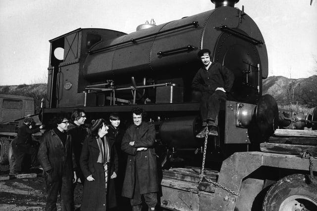 1972 and members of the Middleton Railway Trust are pictured with a Peckett 1941 0.4.0 saddle tank locomotive after it had been unloaded at Middleton Broom.