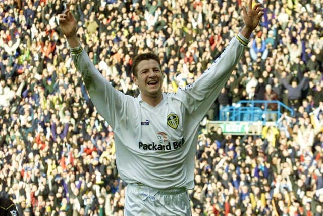 Michael Bridges celebrates scoring against Coventry City at Elland Road in March 2000. The Whites won 3-0.