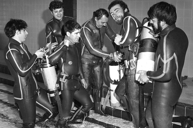 Divers take to the pool at the official opening of The Urban District Council of Hindley swimming pool on 18th March 1970.
