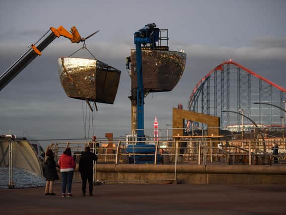 The mirror ball on Blackpool Prom is taken down