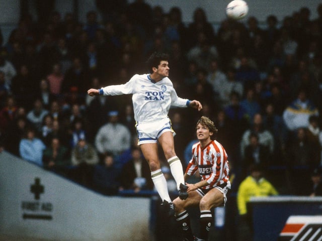 Gary Speed rises during Leeds United's clash with Southampton at Elland Road on Boxing Day in 1992. He scored that day in a 3-3 draw.