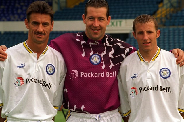 Nigel Martyn pictured with fellow new Leeds United signings Ian Rush and Lee Bowyer in August 1996.
