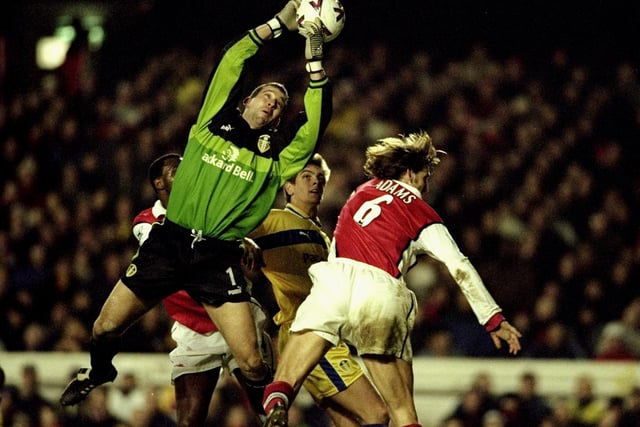 Nigel Martyn claims the catch above the head of Arsenal's Tony Adams during the Premier League clash at Highbury in December 1999.