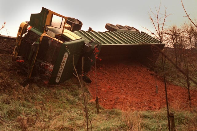This overturned lorry on the embankment of the M1 motorway between Stourton and Beeston made the news headlines.