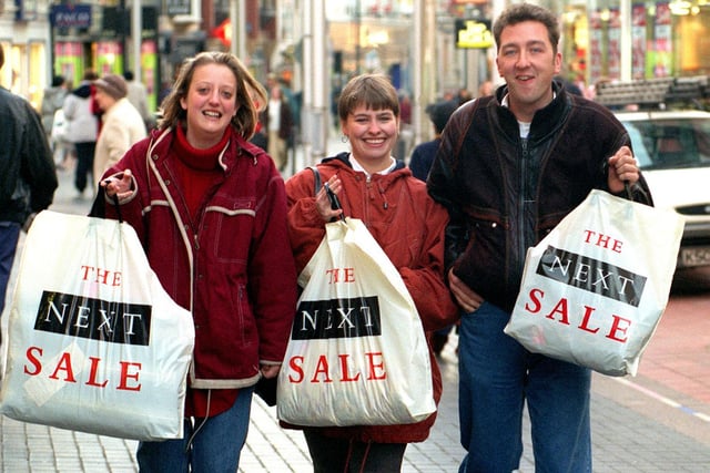 Early morning bargain hunters were out in force for the sales in Leeds. Pictured on Commercial Street are, from left to right, Joanne Paul, Gail Paul and Jonathan Henry.