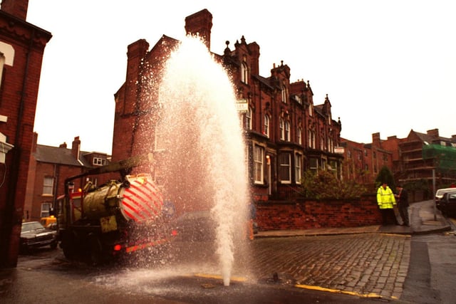 A gushing broken water pipe at the junction of Clarendon Road and Kendal Road in Burley caused chaos.